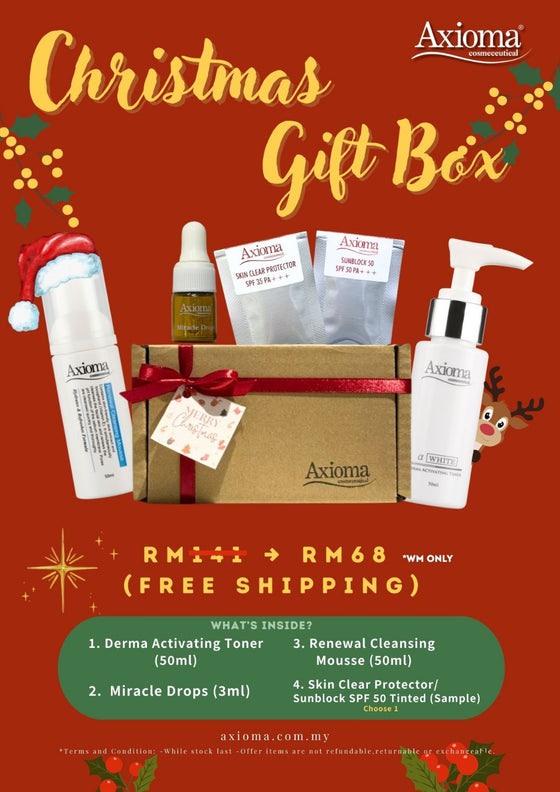Christmas Gift set - Toner, Cleanser, Essential Drops, Sunblock value pack with box decoration
